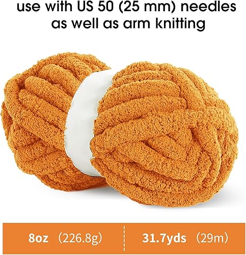 Miniatura 2 de Paquete de 8 hilos gruesos para tejer a ganchillo, hilo de felpilla esponjoso naranja, hilo de felpa suave voluminoso, hilo gigante grueso y mullido