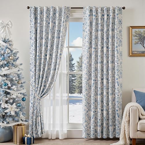 jinchan Cortinas opacas florales para dormitorio, sala de estar, 84 pulgadas de largo, cortinas de granja para oscurecer la habitación, cortinas