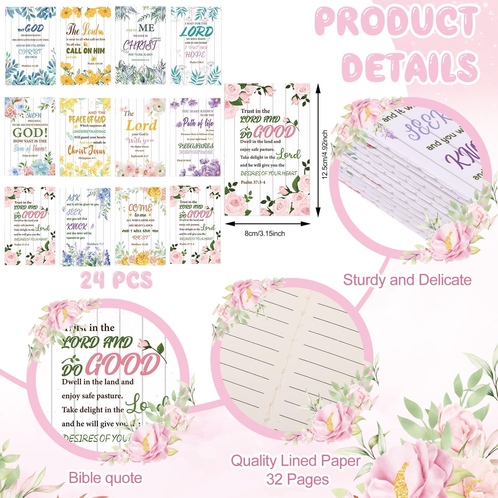 24 Sets Christian Bible Verse Notebooks Gifts Mini Jesus Figures Religious Ballpoint Pens Organza Bags Jesus Loves You Figurines Favors for Women Kids Sunday School Christmas Church Stuffers - Image 2