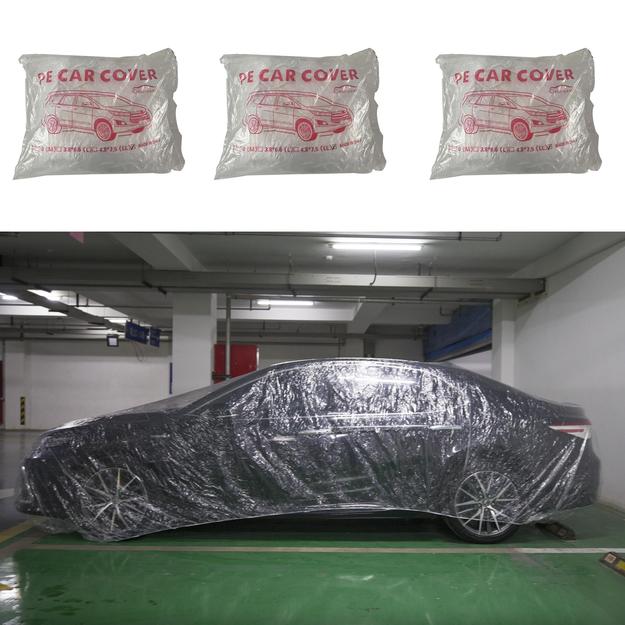 Talyetar 3 pcs Plastic Car Cover Universal Disposable Car Covers Waterproof Clear Car Cover for SUV Sedan with