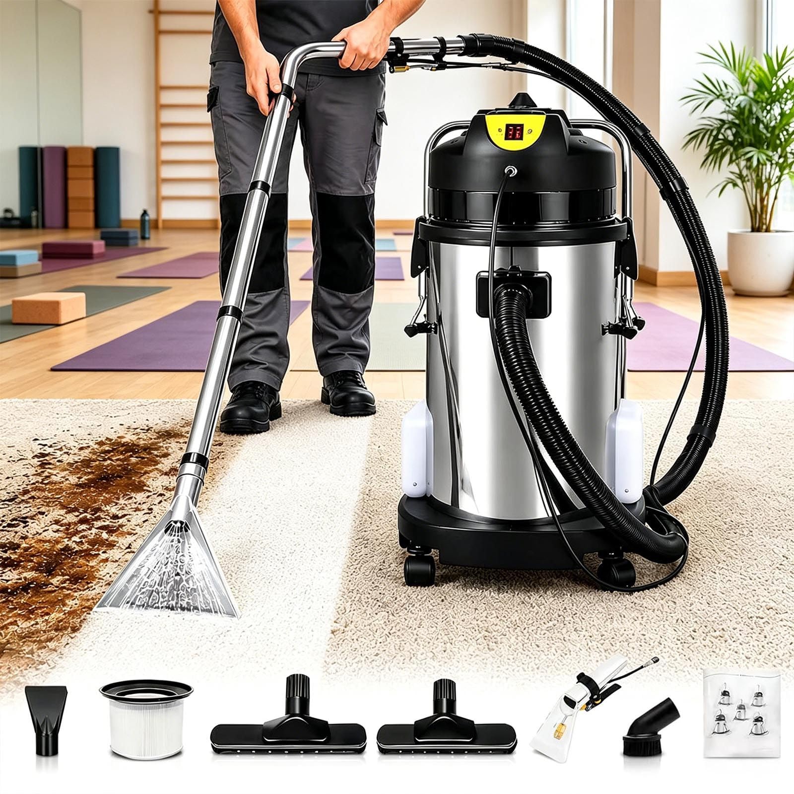 Commercial Carpet Cleaner Machine, 6-in-1 Extractor with Dual Motors 30L