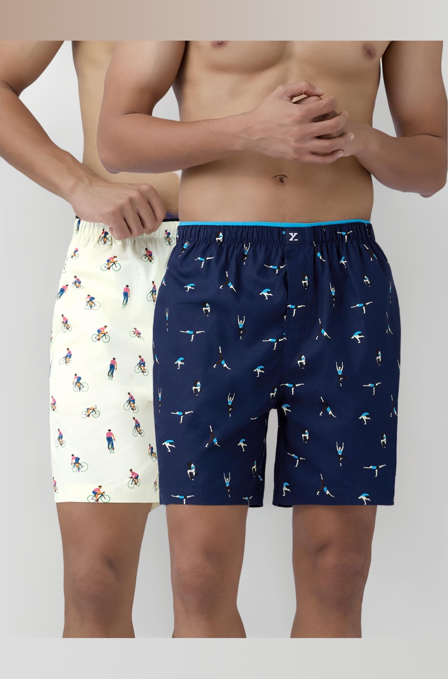 Men's Renew Super Combed Cotton Regular Fit Printed Boxer Shorts with No Marks Waistband & Dual Side Pocket (Pack of 2)