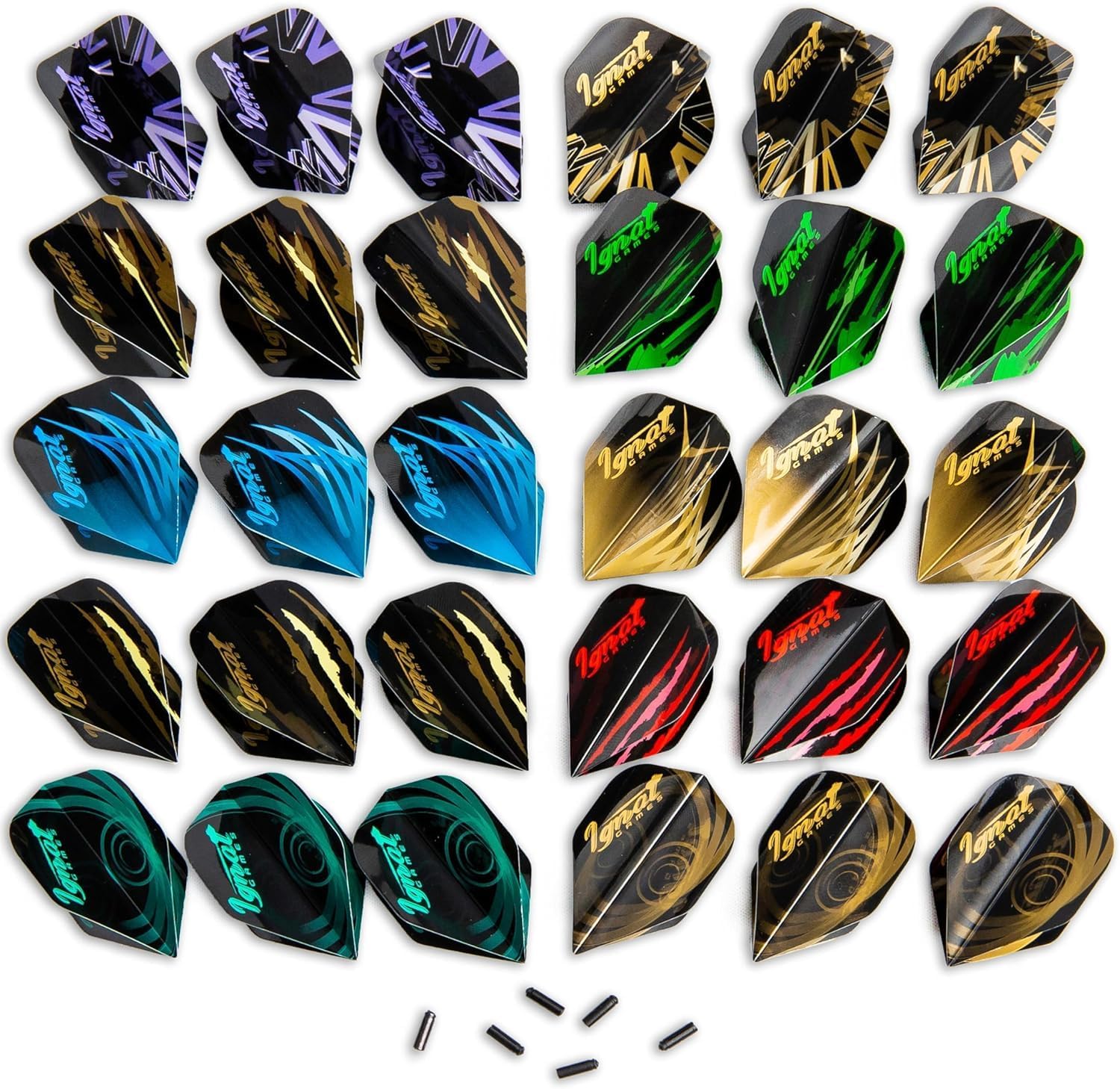 IgnatGames Dart Flights and Accessories – 18/30 GlideXPro 130 Micron Flights in Various Shapes and 6 Flight Protectors