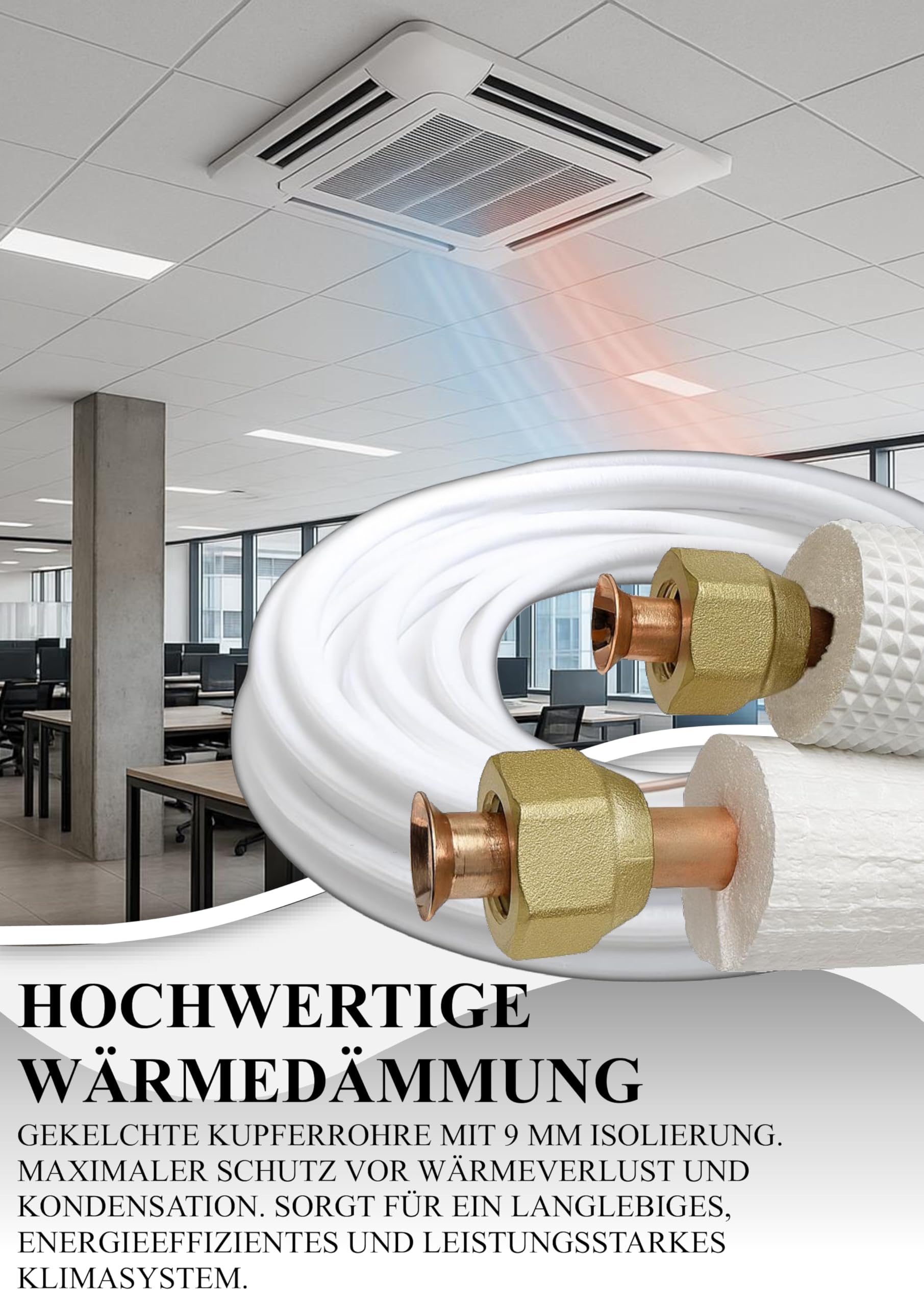 Black panda -Kältemittelleitung Kupferrohr Set 1/4" & 3/8" – 2x6m Kupferrohr mit isoliert 9 mm, Kupferleitung 99,9 % - Klimaanlagen Rohrleitung, Hohe Korrosionsbeständigkeit