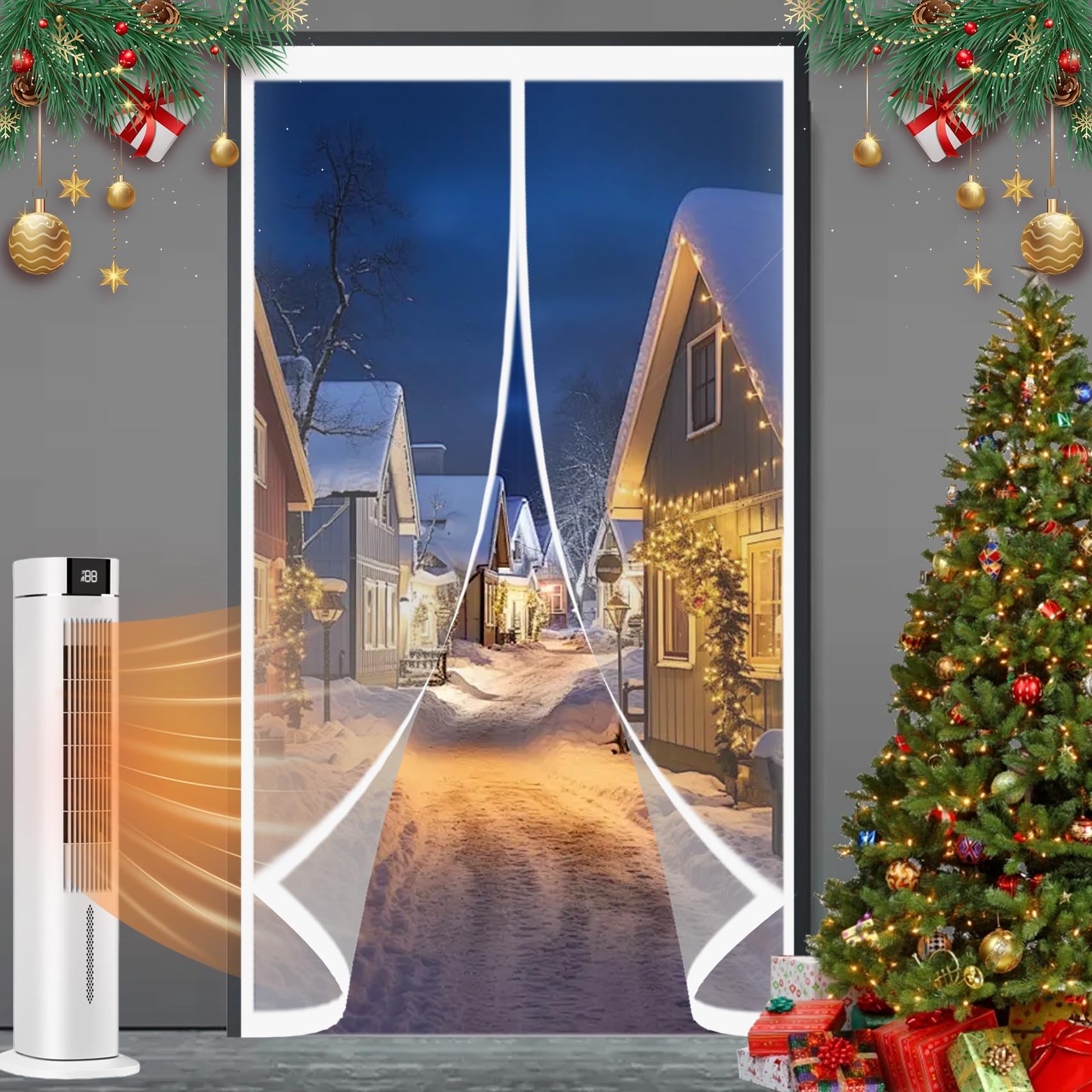 Rideau de porte d'hiver 118 x 190 cm magnétique fermeture automatique imperméable