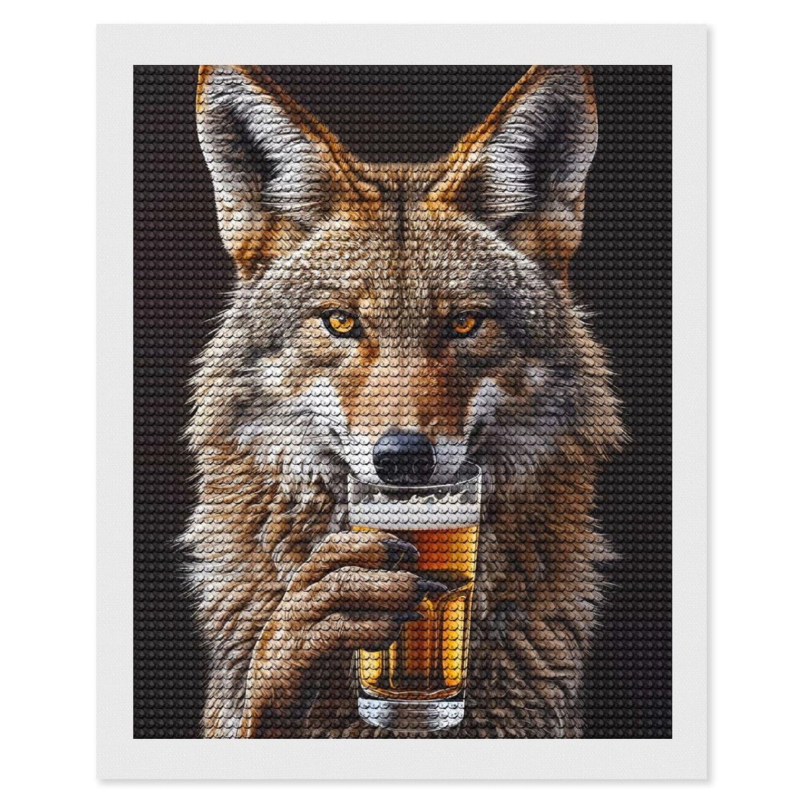 Junmoney Coyote Beer Crystal Diamond Art Kit 16"x20", Modern Decor, Boho Decor, Wall Art Gift, Decorative Artwork, Creative Hobby