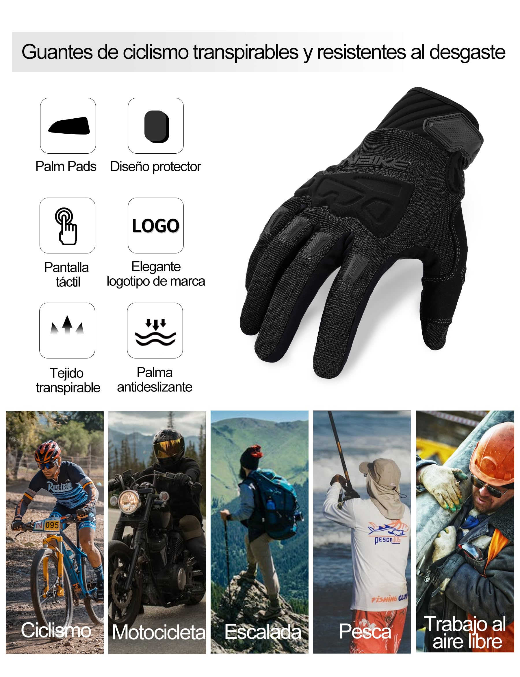 INBIKE Guantes Ciclismo Hombre Largo Pantalla Táctil Acolchado Antideslizante