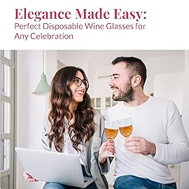 Prestee Stemmed Disposable Wine Glasses - 10 oz Clear Plastic Wine Glasses BPA-Free - Easy Assembly for Parties Weddings Picnics - Durable and Sturdy Wine Plastic Cups - 48 Pack