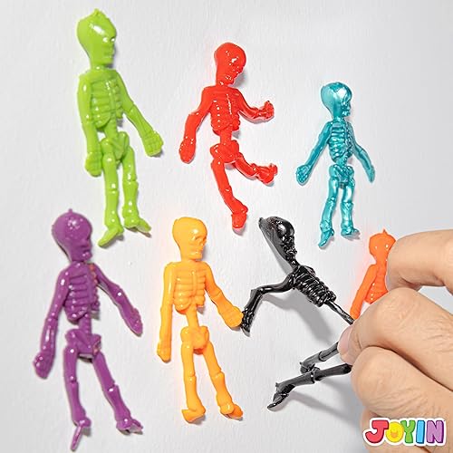 Miniatura 6 de JOYIN 72 piezas de esqueletos elásticos de Halloween, juguetes para aliviar el estrés de Halloween, 9 colores, juguetes elásticos de calavera para