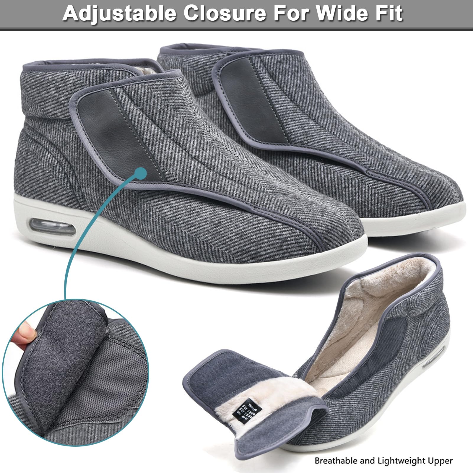 Anziani Scarpe Diabetiche per Uomo Donna Scarpe Ortopediche Slip-on Chiusura Regolabile Scarpe da Passeggio con Sostegno dell'Arco Plantare per Piedi Gonfi Black B EU 40(26cm/10.2in)