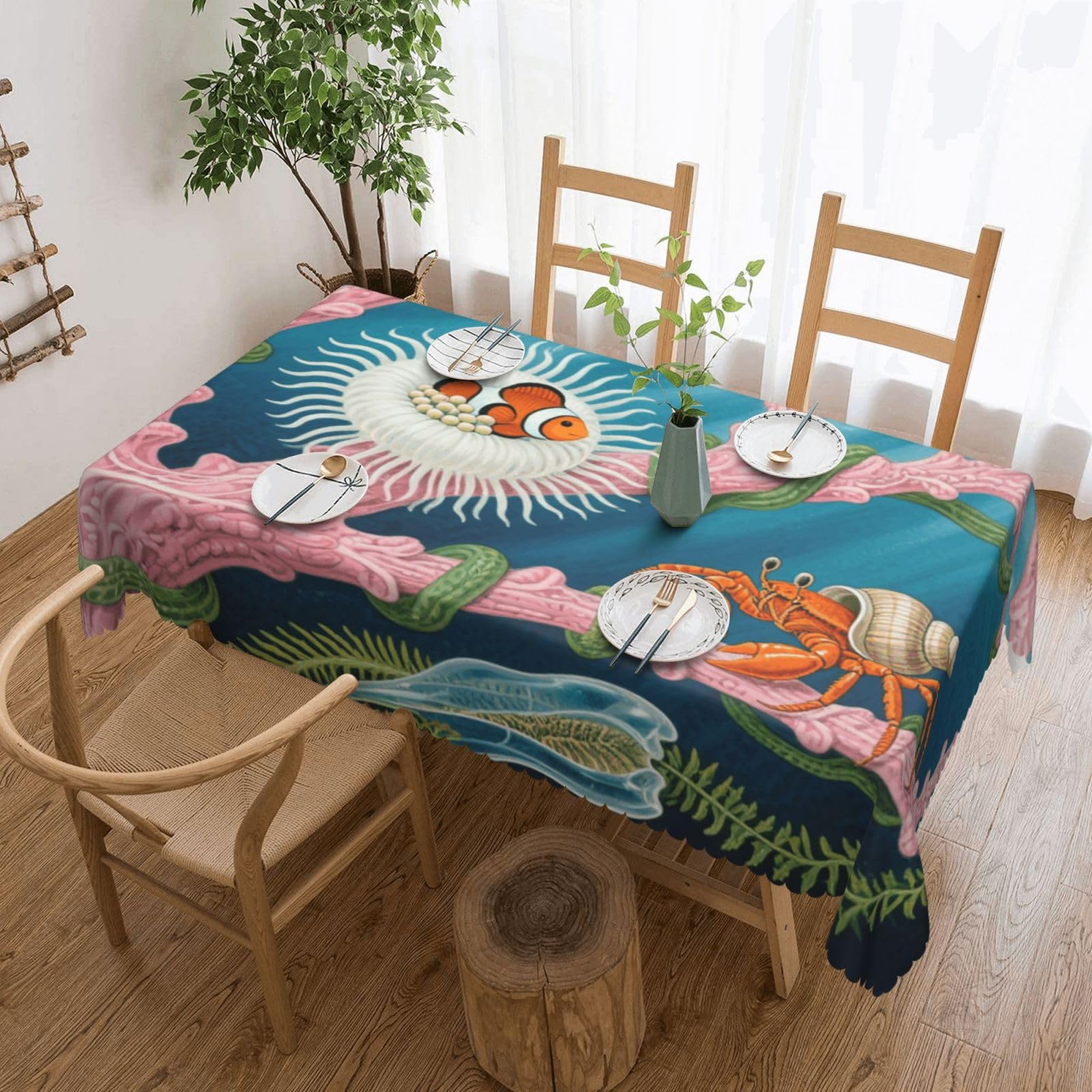 Nappes anti tache récif corallien étanche 137x183cm pour table de salle à manger