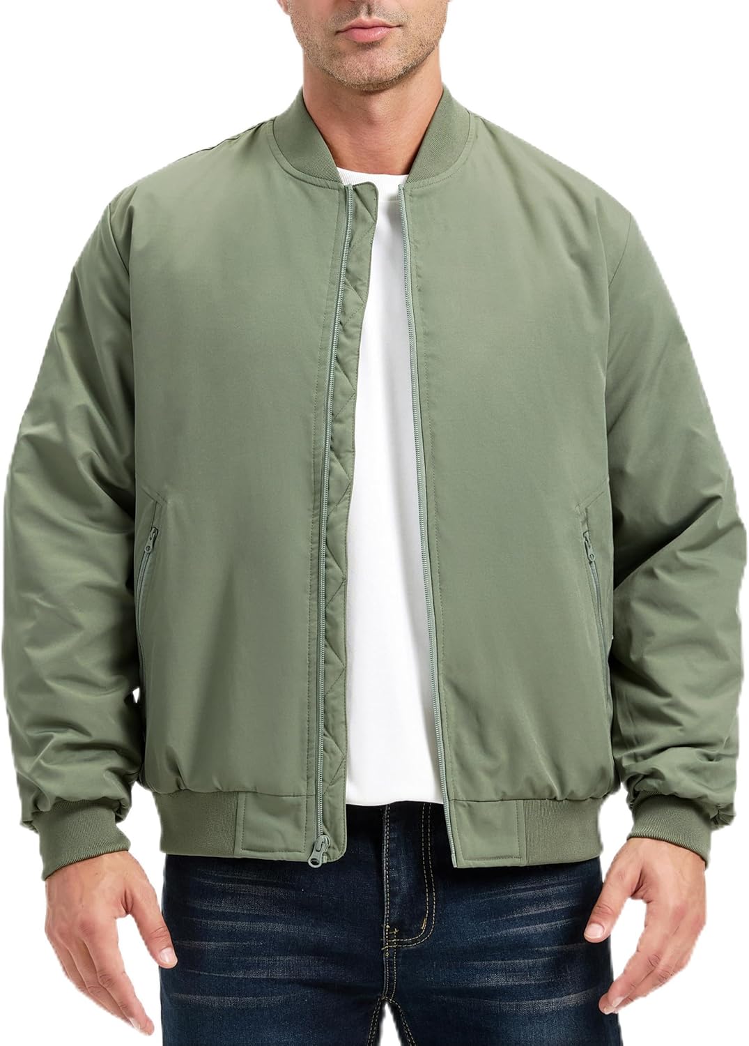 ULUSERN Men's Jackets-Bomber Jacket Fall Winter Warm Windbreaker Full Zip Casual Padded Coats