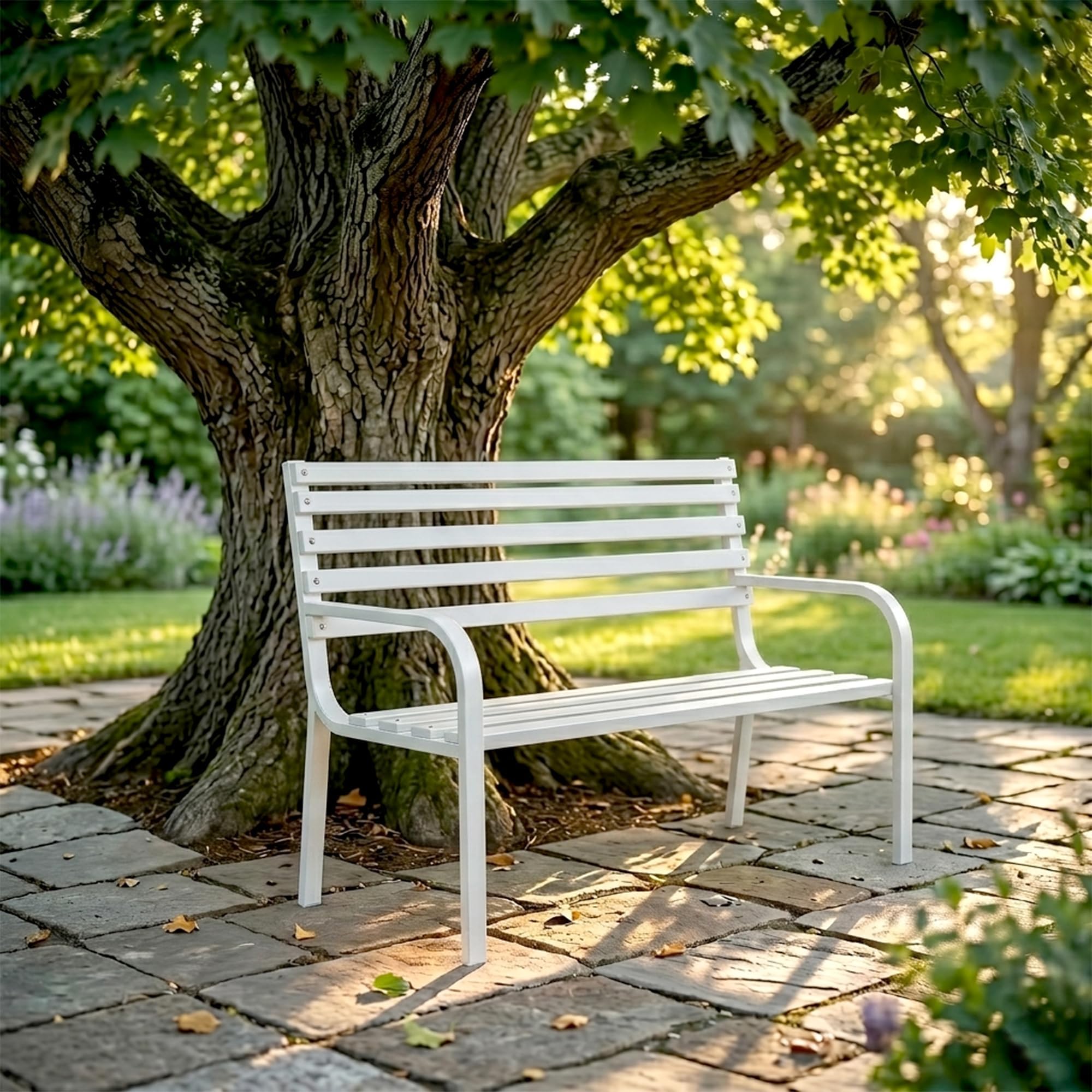 BRISHI 2 Seater Metal Garden Bench for Indoor & Outdoor Park/Patio/Living Room/Terrace/Balcony (White)