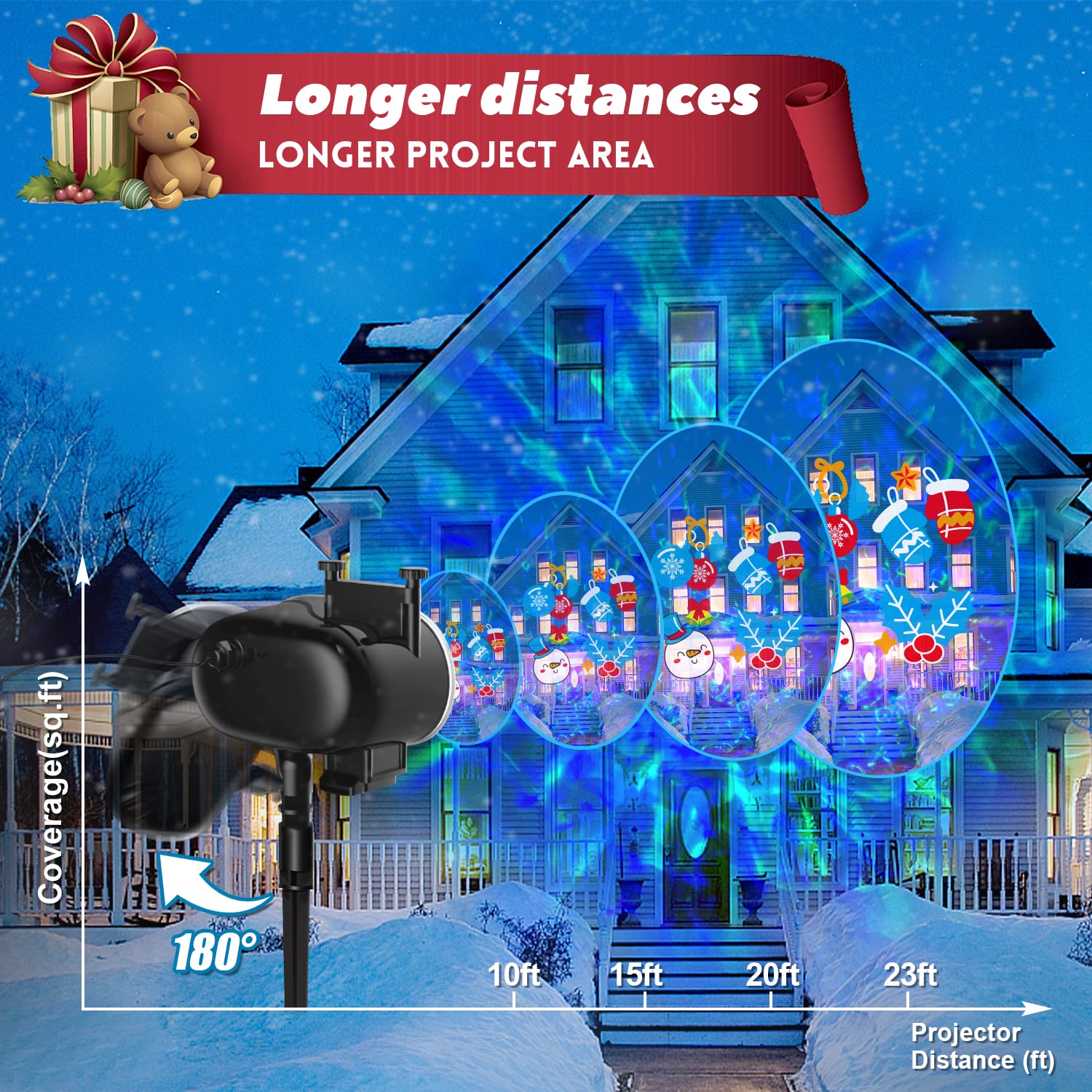 Buiten Projector Kerst Projector Met Bewegende Projecties - Versier Het Huis In Eén Keer Winter Decoratie Verlichting