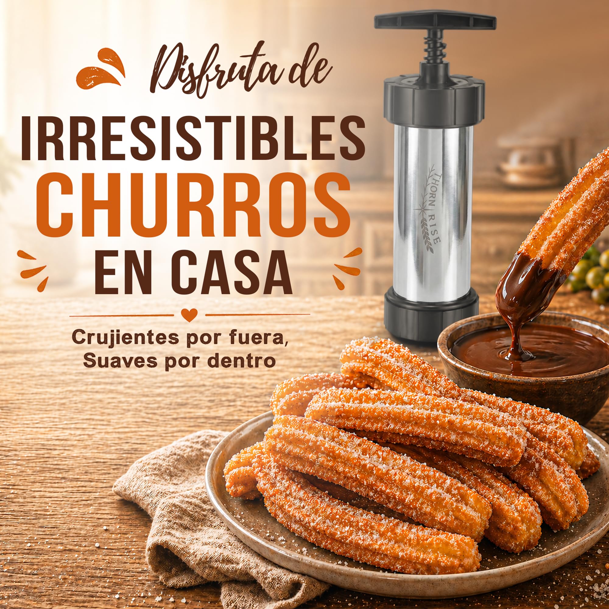 Churreras para Churros y Porras de Acero Inoxidable 304 – Rápida, Fácil de Limpiar y de Gran Capacidad – Ideal Postres Caseros y Cocina Familiar – Kit Reposteria Profesional para Chefs y Principiantes