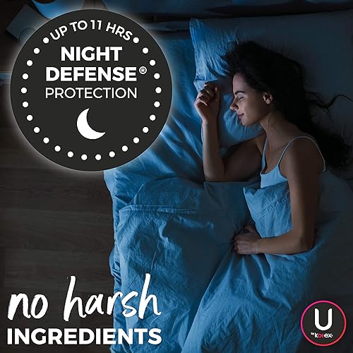 Miniatura 4 de U by Kotex Almohadillas femeninas de seguridad con alas, absorción durante la noche, sin perfume, 14 unidades