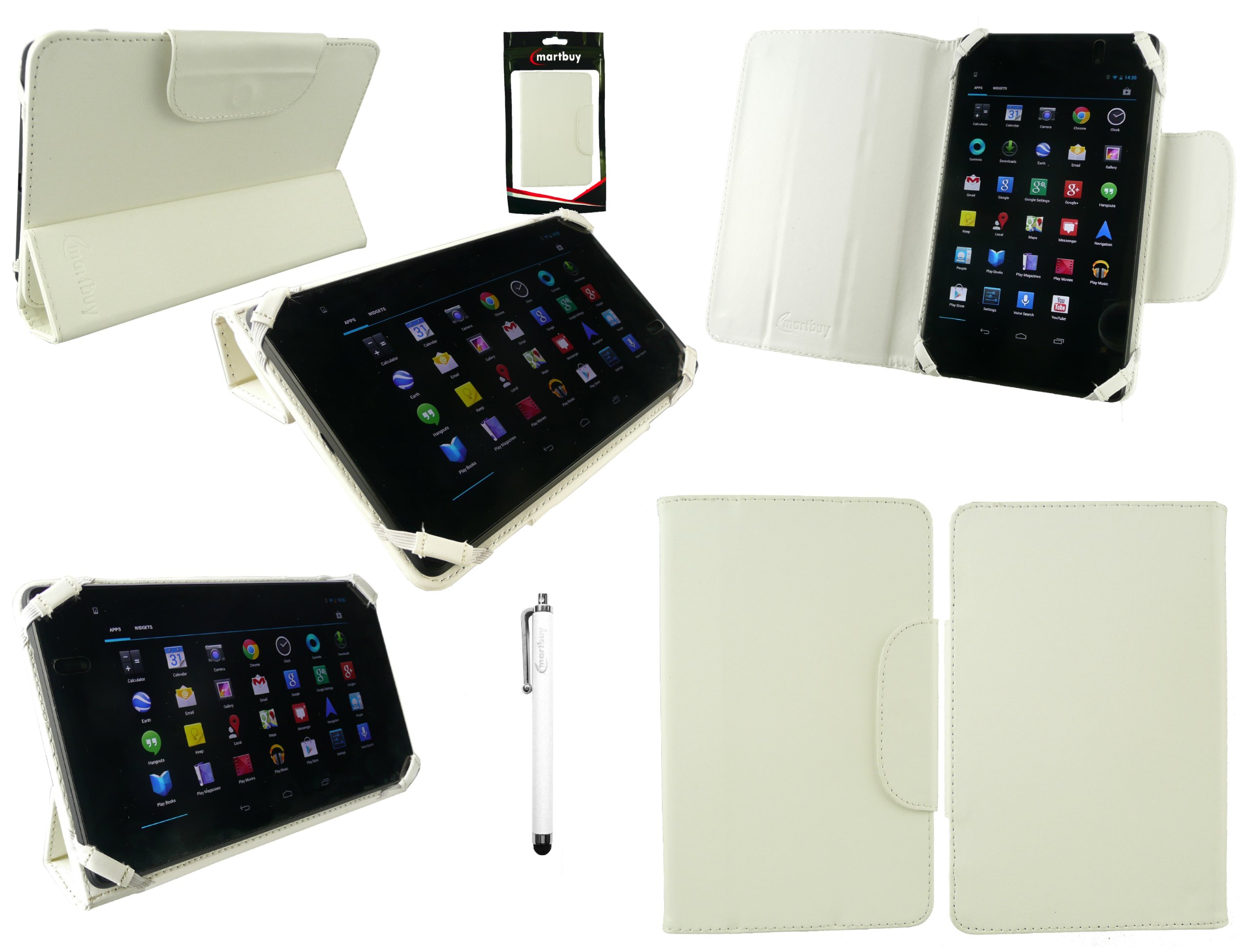 Emartbuy® White Stylus + White Universal Tri-Fold Ultra Slim Wallet Case Cover Suitable for FunTC 7 Inch Quad Core Phablet PC