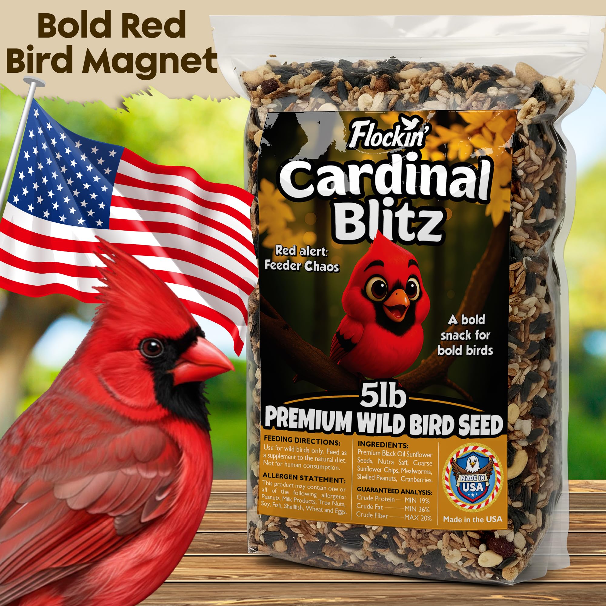 Cardinal - Semillas de pájaros silvestres para pájaros silvestres exteriores, alimento para pájaros cardenales de primera calidad con semillas de girasol, gusanos de harina y cacahuetes, alimento para