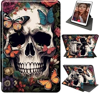 Case for Amazon Fire Max 11 Tablet 13th Gen, 2023 Release 11 Inch, 360 Rotating Slim PU Leather Stand Cover, Lightweight Smart Shell with Auto Wake/Sleep for Women Girls, Butterfly Skull