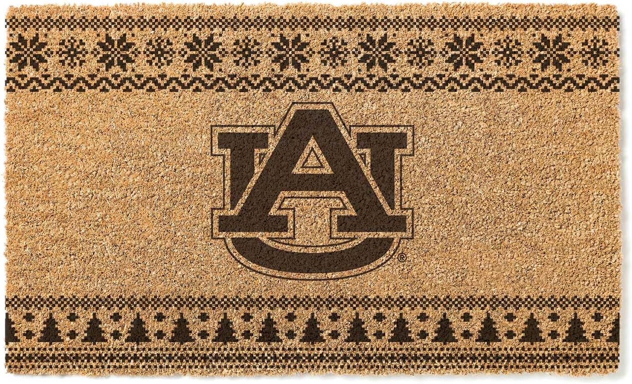 KH Sports Fan Auburn Tigers Holiday Coir Doormat, 18x30 Inches, Tigers Outdoor Rug; Display Some Holiday Cheer with This Unique Auburn Tigers Doormat