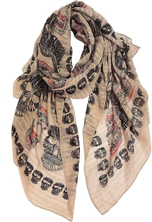 GERINLY Cool Skull Scarfs for Women Large Wrap Shawls Lightweight Cotton Scarves Halloween Calavera Accessory
