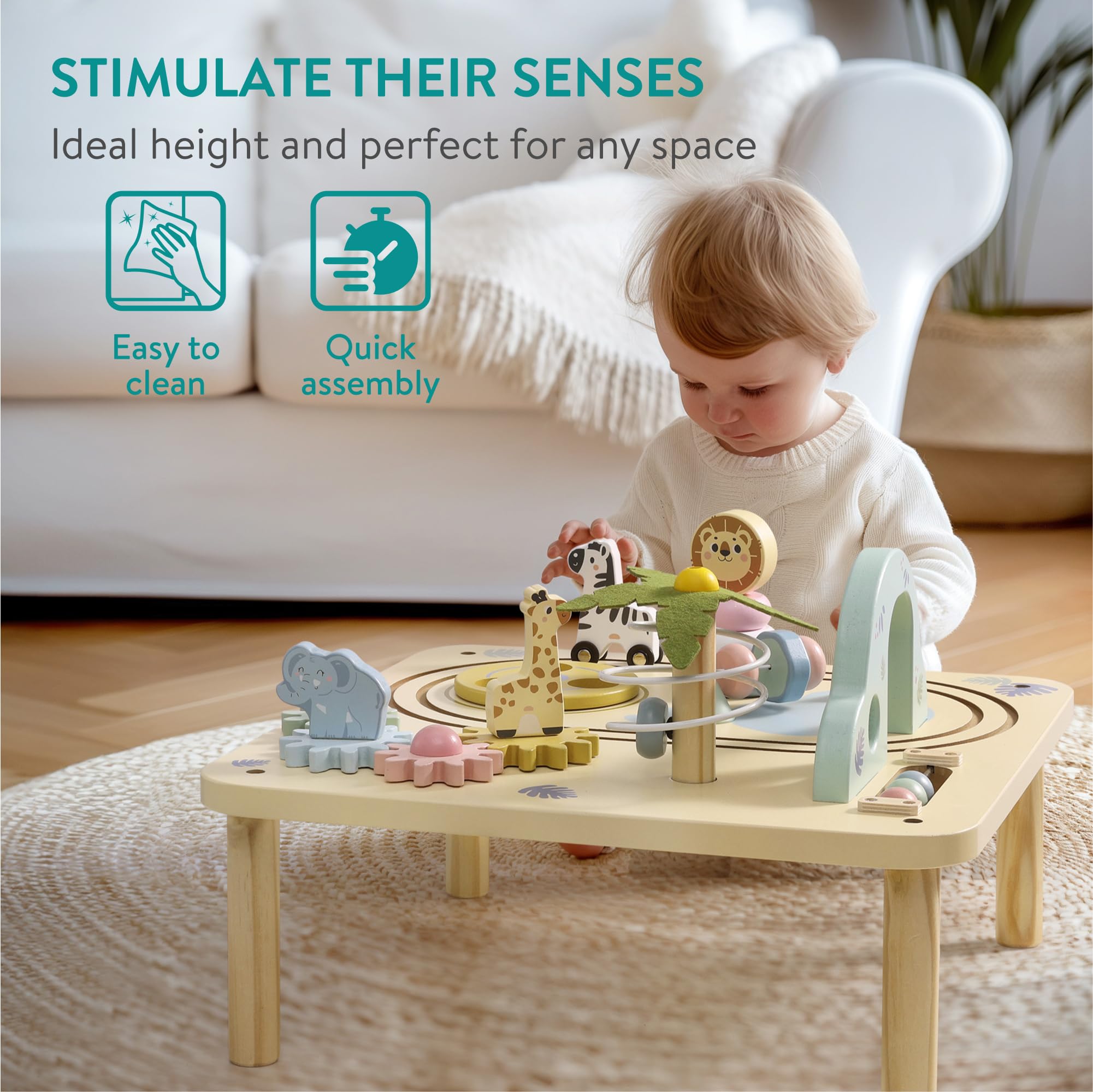 Navaris Table d'Activité en Bois - Espace de Jeu éducatif et Ludique avec Apprentissage Multifonctionnel pour l'Éveil et la Curiosité de Bébé et Enfant