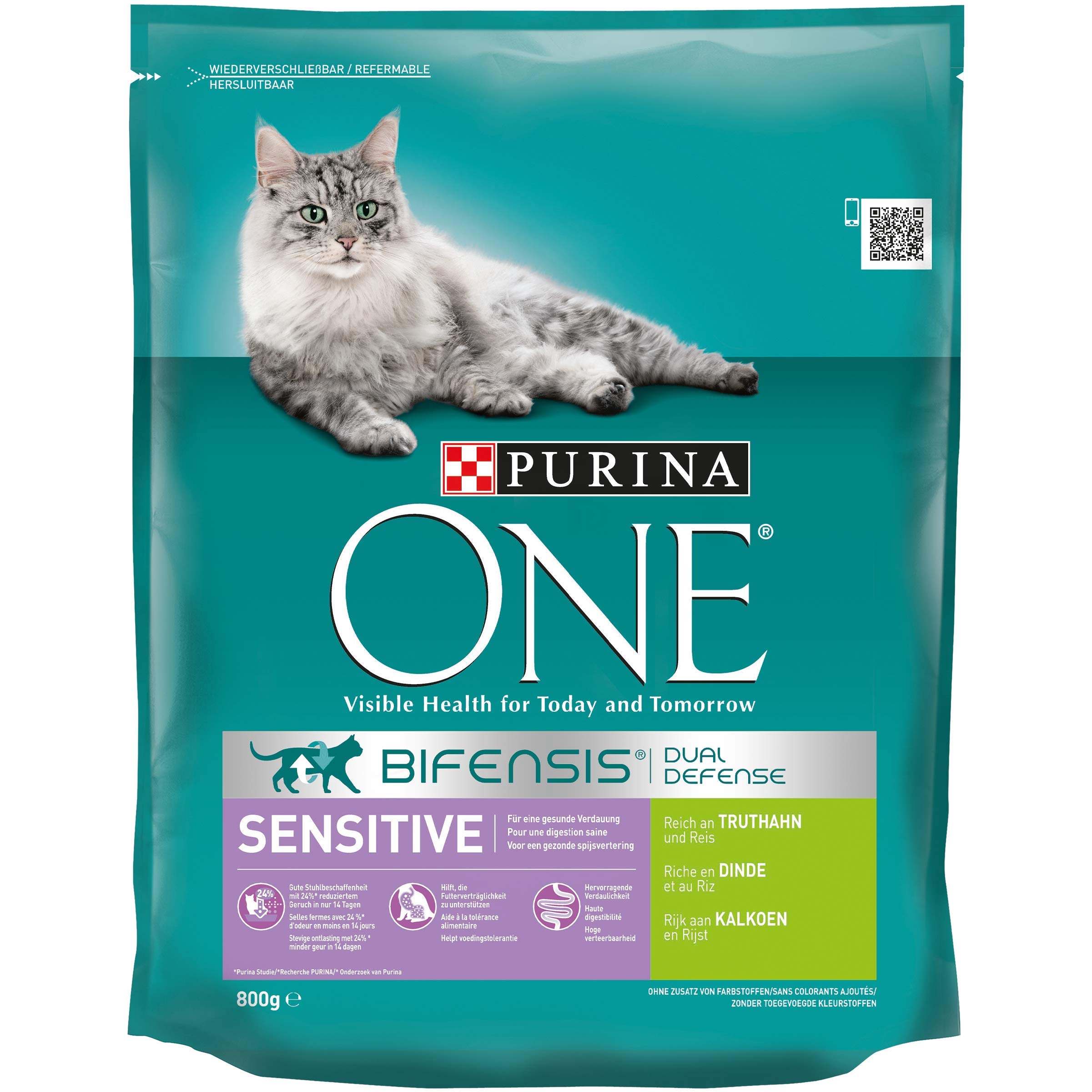 PURINA ONE BIFENSIS Sensitive Katzentrockenfutter: reich an Truthahn & Reis, hohe Verträglichkeit bei Katzen mit empfindlicher Verdauung, mit Omega 6