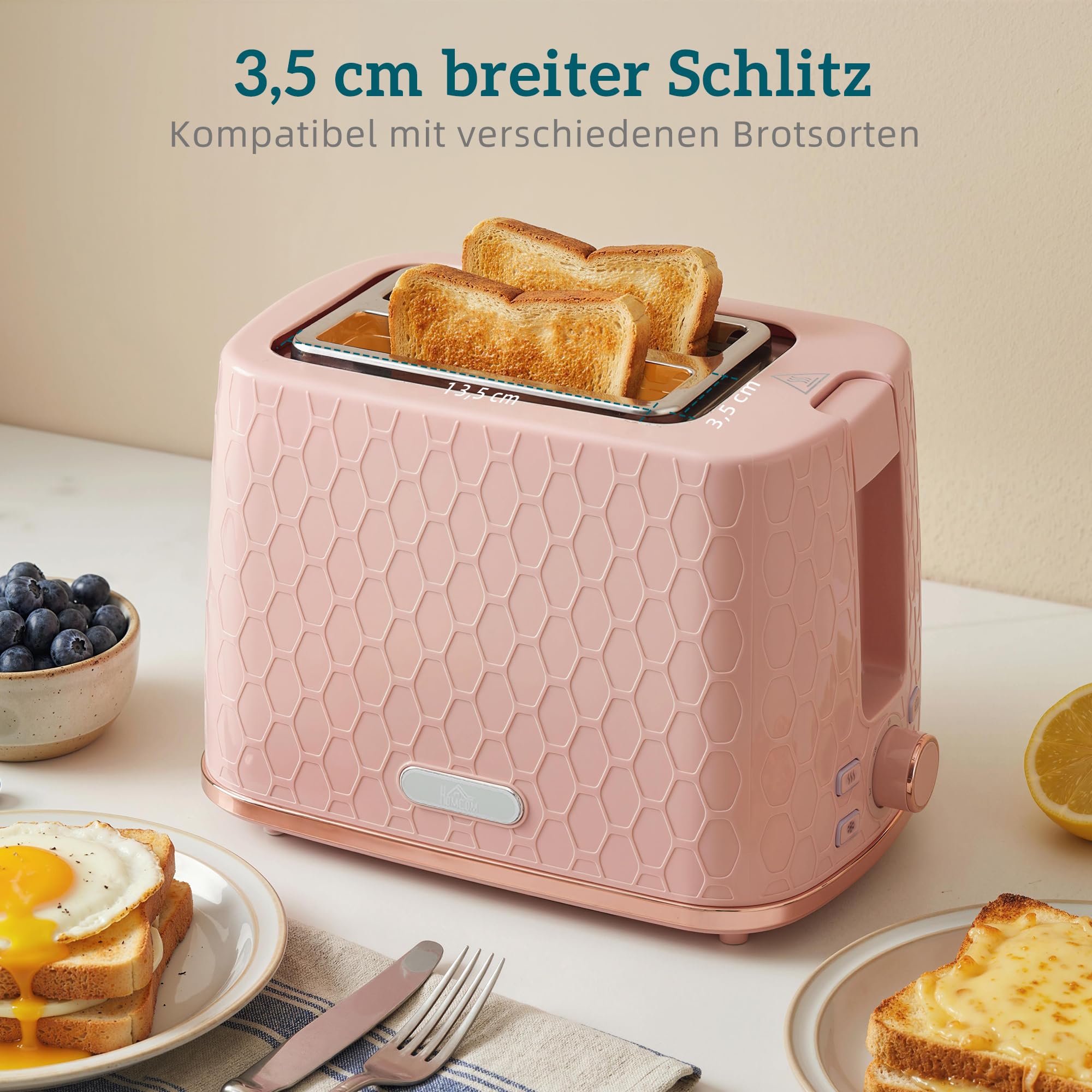 HOMCOM Wasserkocher Toaster Set 1,7L 2200W 2-Scheiben-Toaster 7 Bräunungsstufen Rosa