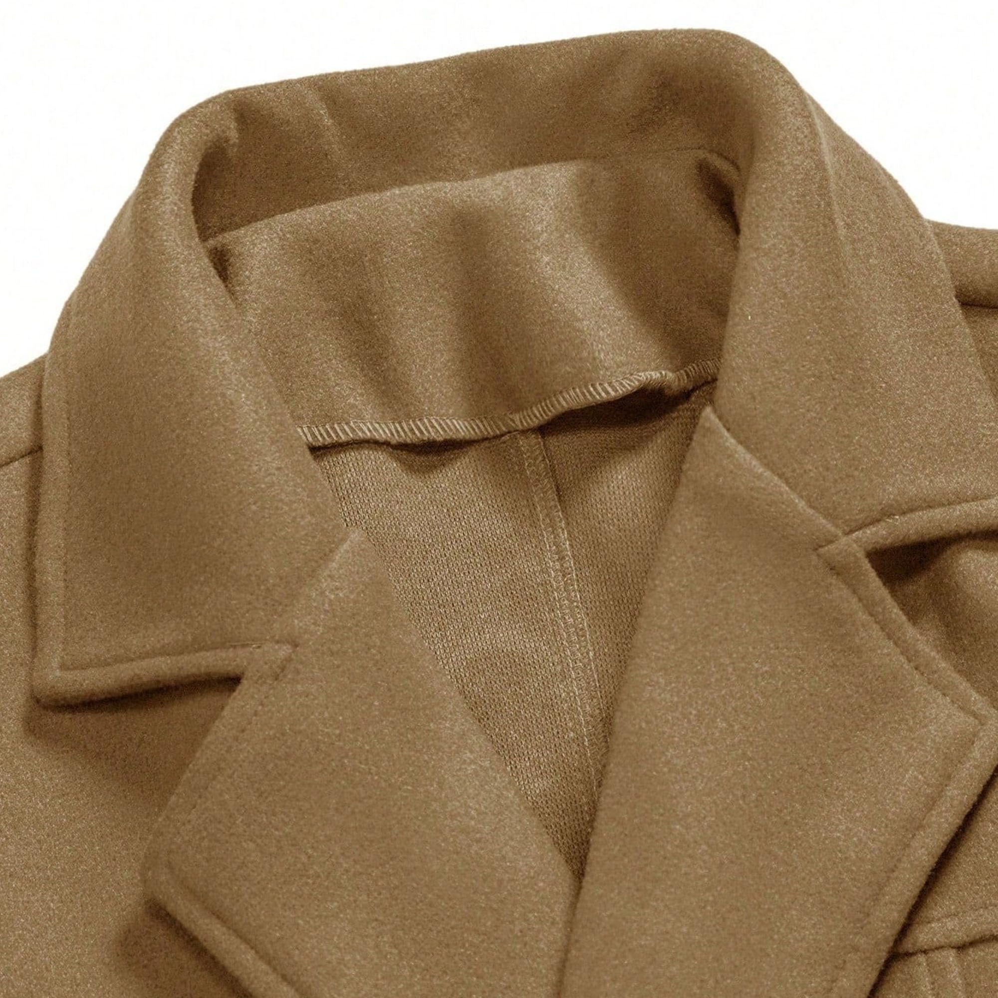 Gabardina con cuello de muescas para hombre con cinturón, doble botonadura, térmica, para invierno, chaqueta casual de mezcla de lana