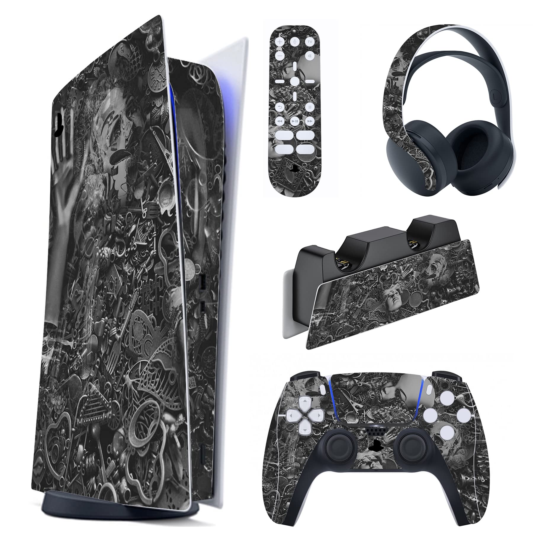 PlayVital Pegatina Completa para ps5 Edición Digital - Calcomanía Vinilo para Consola, Control, Estación de Recarga, Control Remoto y Audífonos, Adhesivo Piel (Dragón Ink Spirit) — view 37