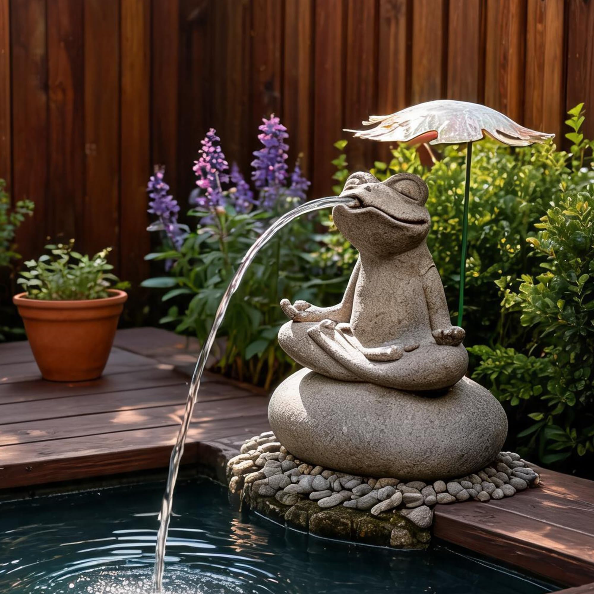 Fontana a zampillo per laghetto con pompa, Elemento d'acqua decorativo da esterno in pietra artificiale per laghetti Koi, giardini, patii e decorazioni da tavolo(30x22x43cm)