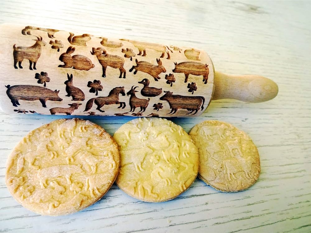 Aquarium Rolling Pin Springerle Engraved Wooden Rolling