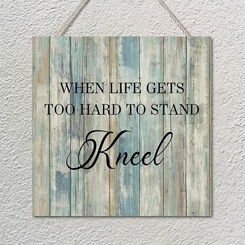 Miniatura 8 de Letreros de pared de madera con texto en inglés "Saying When Life Gets Too Hard To Stand Kneel Farmhouse Family Entrada" con cita motivacional para