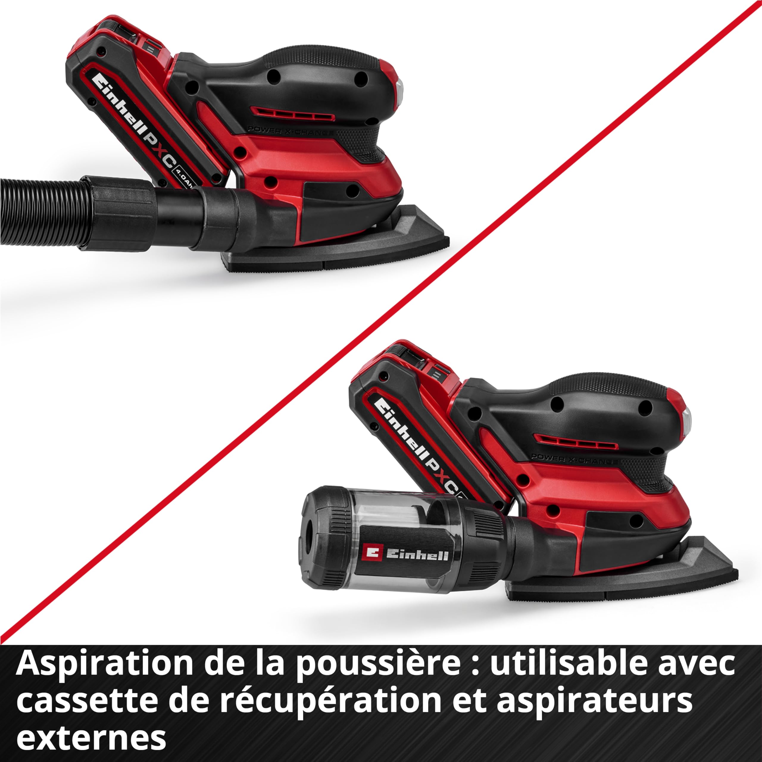 Einhell Ponceuse multifonctions sans fil TE-OS 18/150-2 Li Power X-Change (18 V, 24 000 tr/min, Ø d’oscillation 2 mm, bac à poussière, raccord pour aspirateur, 6 papiers abrasifs, sans batterie)