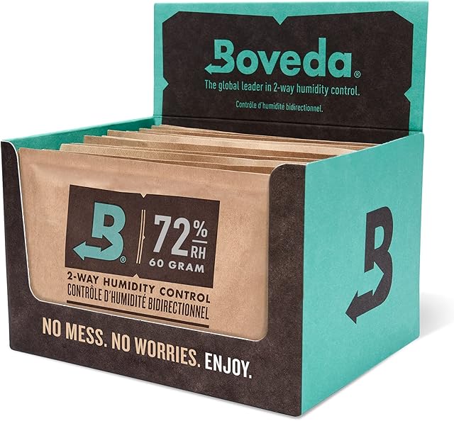 Boveda 72% RH 2-Way Humidity Control  Restores & Maintains Humidity  All in One Solution for Humidification- Patented Technology for Cigar Humidors  Convenient & Versatile - 12 Count Retail Carton