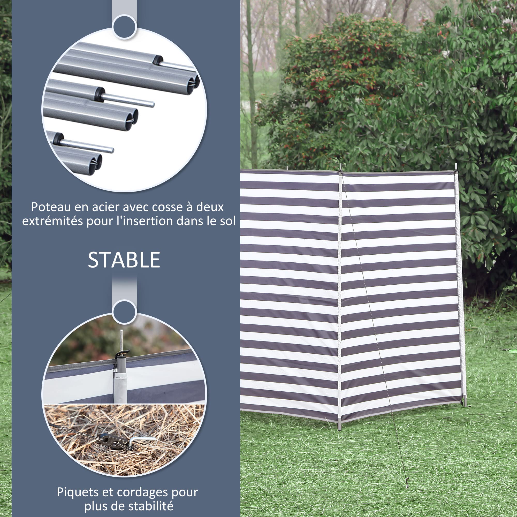 Outsunny Paravent Brise-Vent de Camping Portable Pliable avec Sac de Transport et poteaux en Acier dim. 540 cm x 150 cm Bleu et Blanc