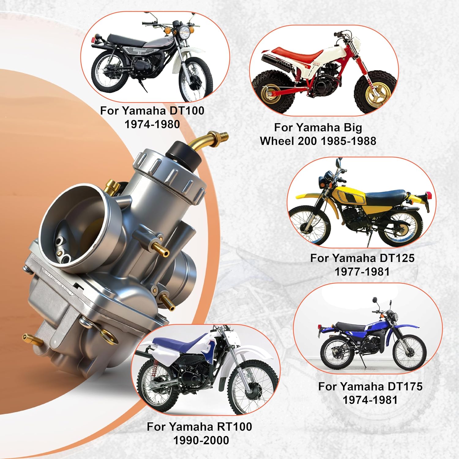 TTR125 Carburetor 28mm VM24 Carburetor Replacement for Yamaha DT100 DT125 DT175 RT100 RT180 TTR125 TTR125E TTR125L TTR125LE Big Wheel 200 Carb