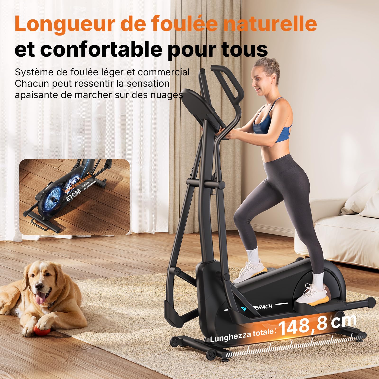 MERACH Vélo Elliptique pour Maison avec Longueur de Foulée de 42/47cm, Elliptique Ultra Silencieux avec Résistance Magnétique à 8/16 Niveaux, avec App Propre, Charge Jusqu'à 180kg