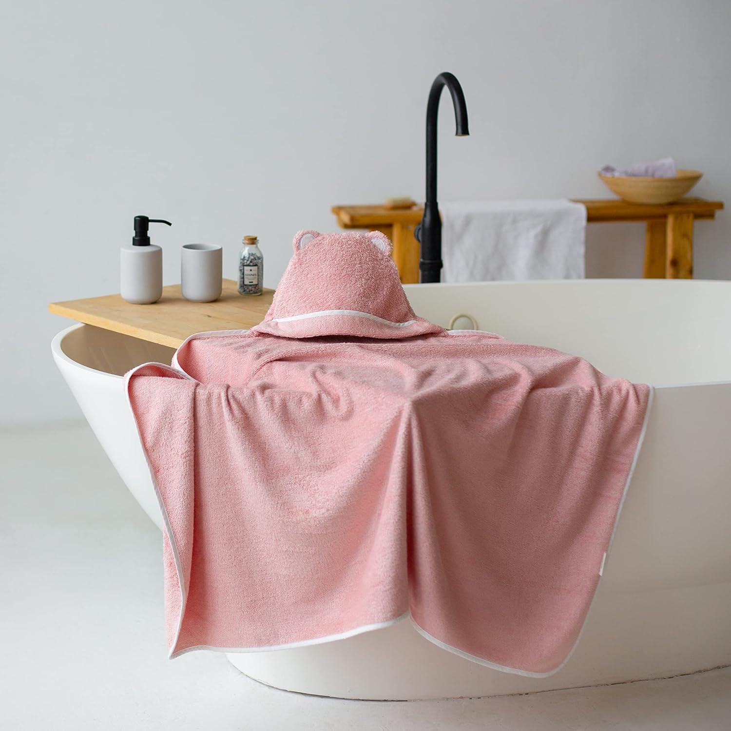 Premium Baby Bath Towel - Rayon Made from Bamboo Hooded Baby Towels - Newborn Baby Towel with Hood - Large Hooded Towel for Newborn Infant Boy Girl (Pink) - Image 6