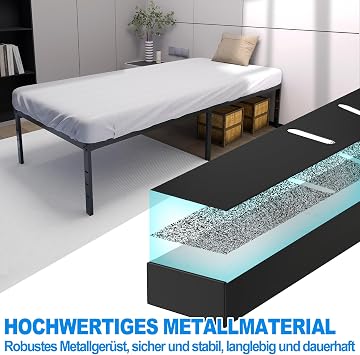 Metal Bed Frame as Sturdy Bed Frame and Modern Metal Bed Including Slatted Frames Practical Underbed Storage Space Easy Assembly and Durable Construction Single Bed 90 x 200 cm