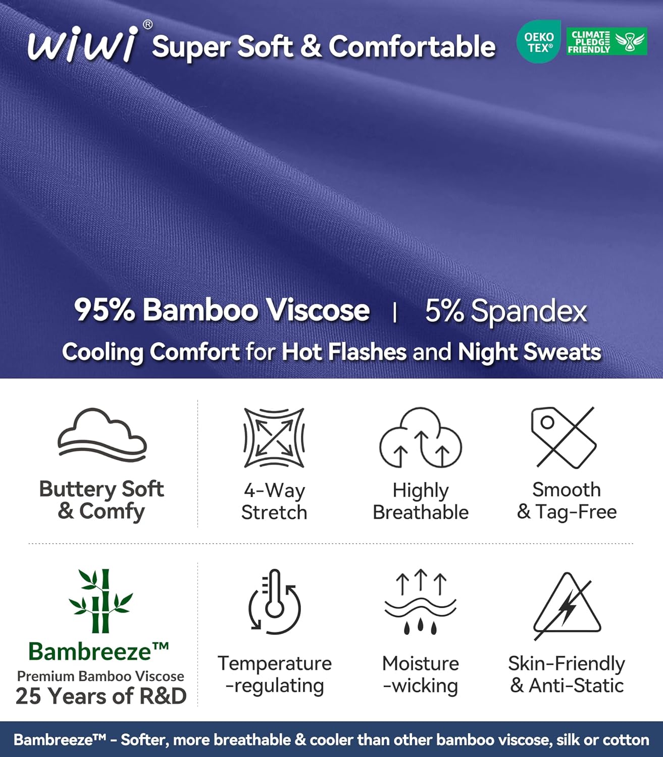 WiWi Bamboo Viscose Pajamas Set for Women Cooling Long Sleeve Sleepwear Super Soft Loungewear Pjs Jogger Pants Lounge S-XXL - Image 6