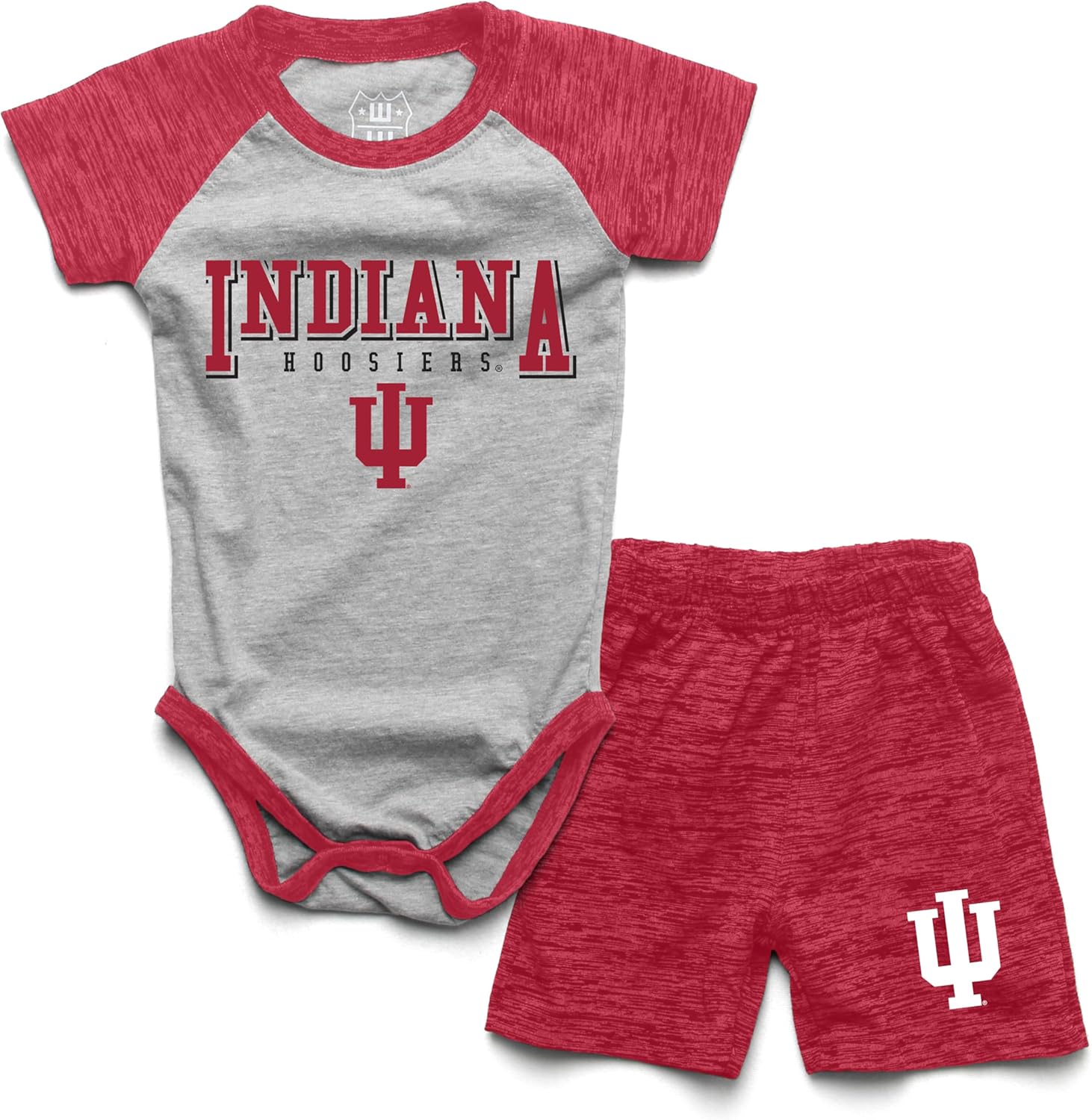 Wes and Willy Baby College Sports Fan Outfit One Piece Snap Suit and Short Set Cloudy Yarn Pattern