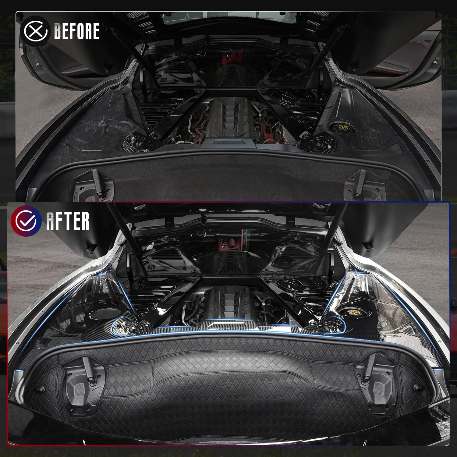 Rear Engine Compartment Trims,Surrounded Engine Accent Cover fit for Chevrolet Chevy Corvette C8 Stingray Coupe 2020-2024,for Z06 E-ray 2023 2024,Engine Bay Side Panels,Carbon Fiber Look