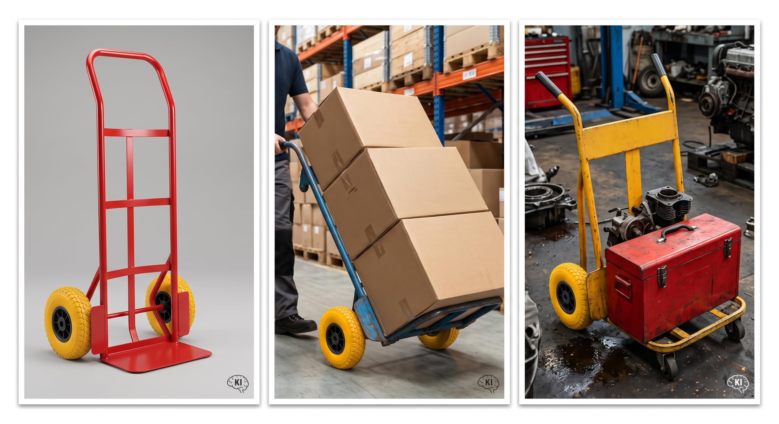 Sackkarrenrad 3.00-4 PU Pannensicher (4er Set) – Gelbe Ersatzräder mit schwarzer Kunststofffelge – Vollgummi Reifen für Handwagen, Sackkarren & Bollerwagen – Unplattbar, schwarz/gelb