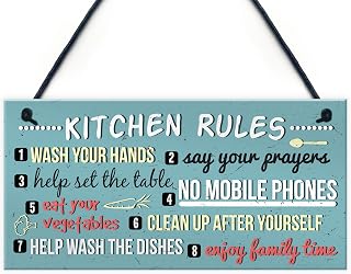 RED OCEAN Funny Rustic Kitchen House Rules Home Decorative Hanging Frienship Gift Wall Sign
