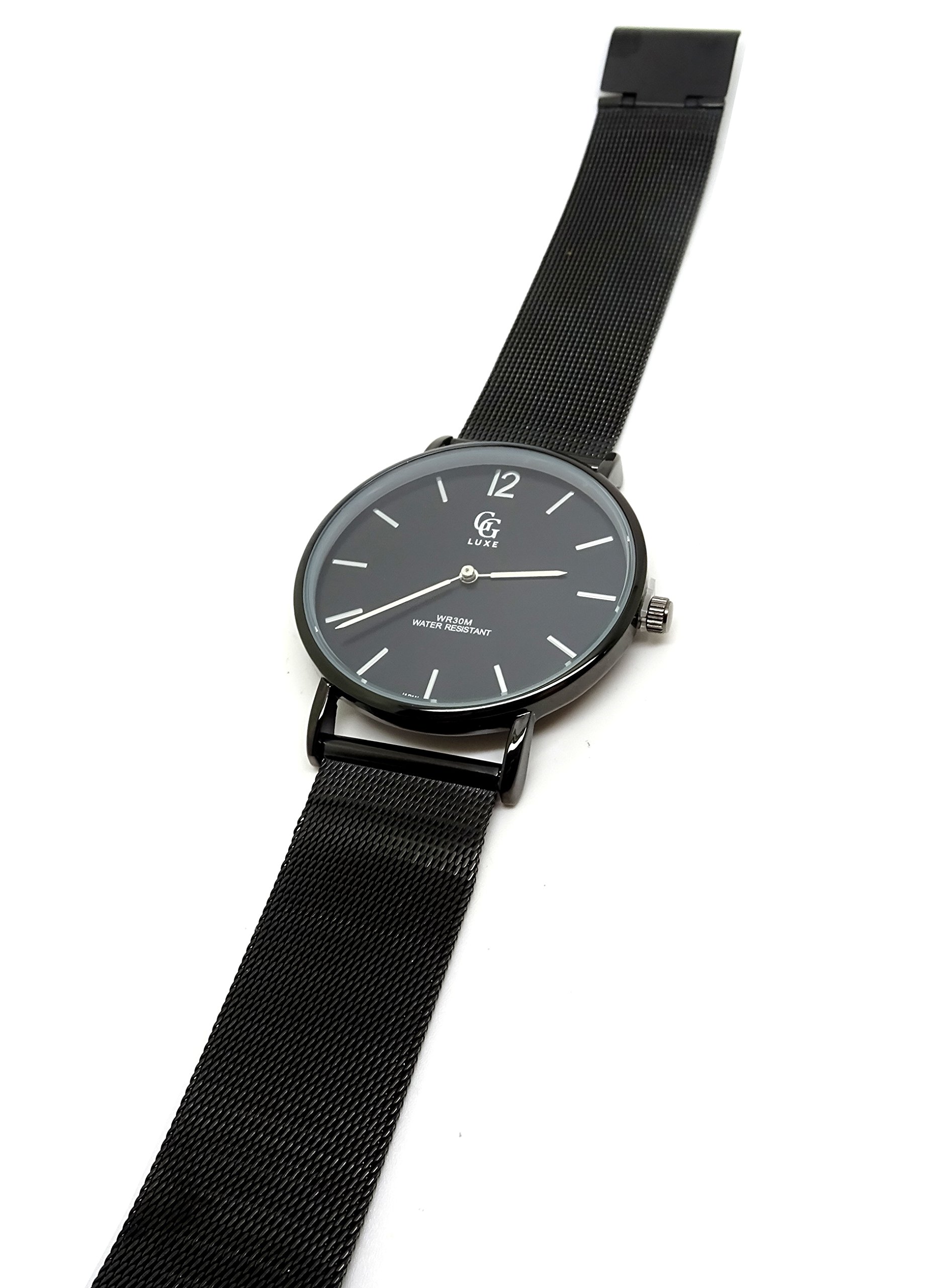 Nuevo reloj All Black Correa Negro Malla Milanesa Hombre Mujer Plana, correa