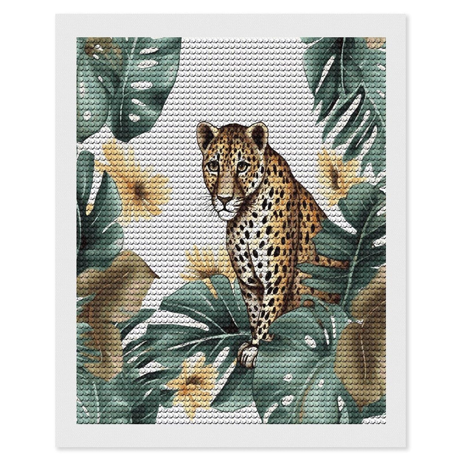 JTREHY Leopard and Palm Leaves Diamond Art Kits Personalized DIY Round Diamond Painting Kits for Beginner Full Drill Diamonds Dots Paintings for Adults Gem Art Crafts Home Decor