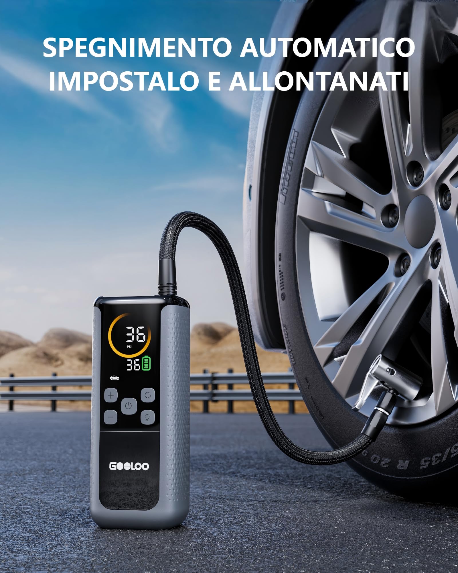 GOOLOO GT160 Dual Compressore Elettrico 160 PSI(11 Bar), Pompa 4x Veloce Doppio Cilindro con Display LED e Spegnimento Automatico per Auto, Bici, Palloni