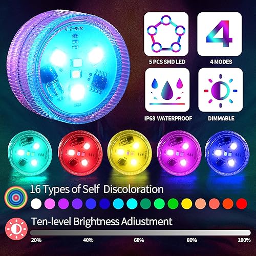 Miniatura 3 de ALED LIGHT Luces LED sumergibles con control remoto, 12 piezas de luz RGBW para piscina, luz de té para estanque impermeable, luces subacuáticas,