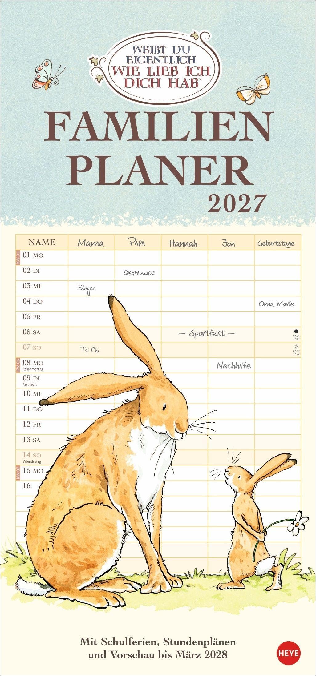 Heye Familienkalender Weißt du eigentlich, wie lieb ich dich hab? Familienplaner 2027: Familienkalender mit 5 Spalten